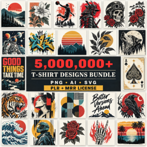 5M+ T-Shirt Design Bundle | Streetwear, Hip-Hop & Anime PNG, AI and SVG Print Files | PLR & MRR Commercial License