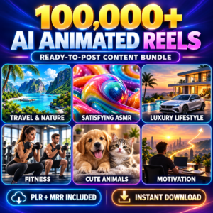 100,000+ AI Animated Reels Bundle | Ready-to-Post Social Media Content Kit | PLR & MRR Included