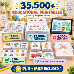 35,500+ Kids Worksheets & Coloring Pages Bundle | Educational Printables With PLR & MRR Resell Rights