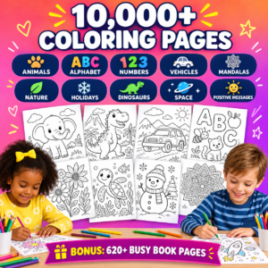 10,000+ Kids’ Coloring Pages Bundle | Printable Activity Sheets With PLR & MRR + Bonus Content