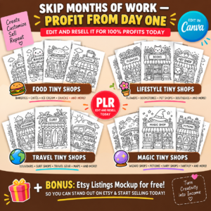 150 Páginas para Colorear de Tienditas | Plantillas Editables en Canva | PLR y Derechos de Reventa