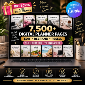 7,500+ Digital Planner Pages Bundle | Editable Canva Templates | PLR + MRR Resell Rights