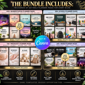 7,500+ Digital Planner Pages Bundle | Editable Canva Templates | PLR + MRR Resell Rights